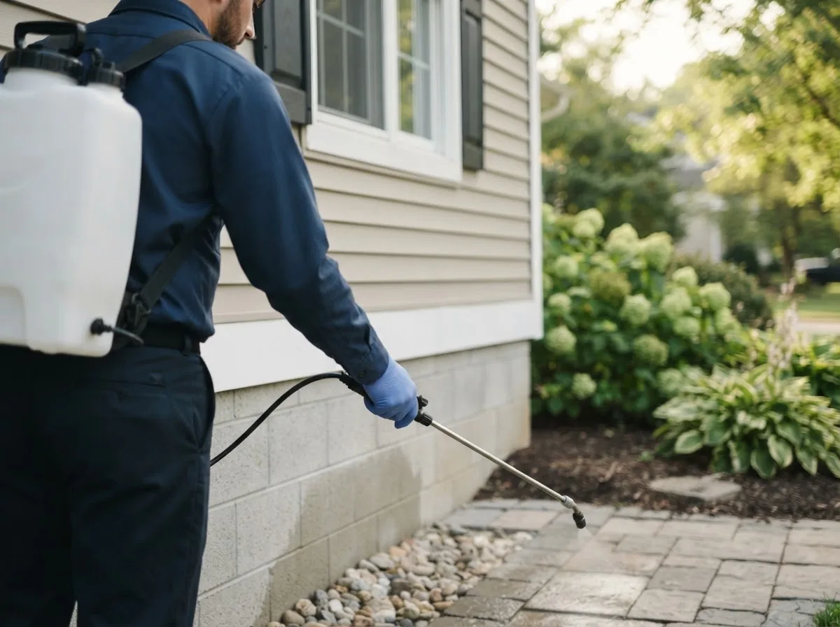Pest control technician inspecting a home in Lake, WV